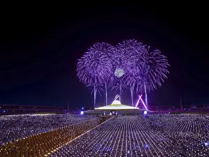Category Buddhism Prints: Fireworks at the Wat Phra Dhammakaya temple