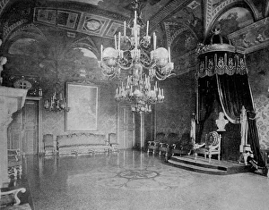 One of the first autotype photographs of the throne room in the Prince's Palace of Monaco