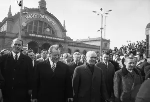 The first meeting of Willy Brandt (Chancellor of the FRG) and Willi Stoph (MP of the GDR)