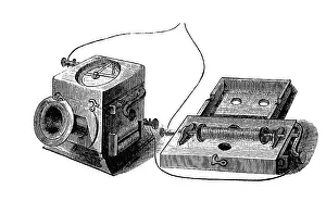 The first telephone, wood engraving, about 1880