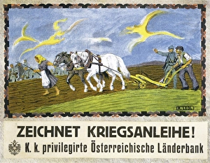 Historical Photo Prints: First World War 1914-1918: Farmer and his woman ploughing with two horses
