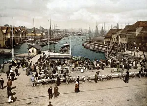 Fish market of Bergen, Norway, View from 1885