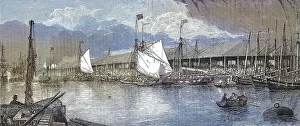 The fish market in the fishing harbour of Yarmouth in 1868