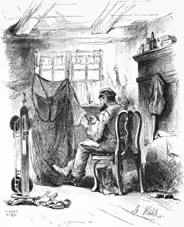Fisherman mending nets, Baltic Sea
