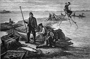 Fishermen on an island in the Rhine River