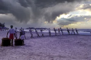 Fishermen pulling the fishing net