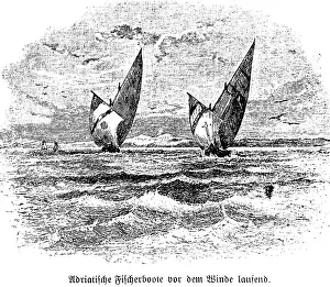 Fishing boats on the Adriatic sea with the aft wind