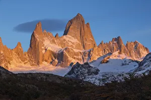 Fitz Roy summit massif with snow