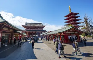 Five-story pagoda and Hozomon treasure chamber gate of Asakusa Shrine or Senso-ji Temple