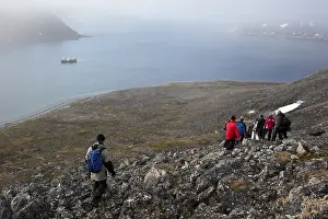 Fjord, hikers, Svalbard, Spitsbergen, Norway