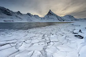 Fjord with ice floes in winter