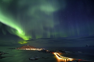 Category Scandinavia Prints: Fjord with islands in winter and the northern lights