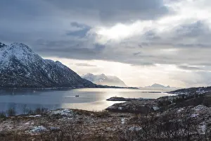 Fjord in winter, Austnesfjorden fjord