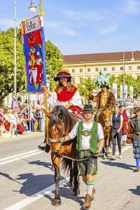 Flag bearer on the horse of the fanfare procession Graf Toerring from Gernlinden