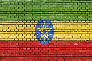 Flag of Ethiopia painted on brick wall