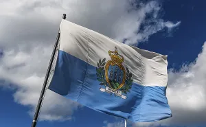 Flag in the historic center, Unesco world heritage site San Marino