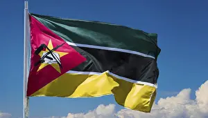 The flag of Mozambique, fluttering in the wind