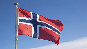 The flag of Norway flutters in the wind