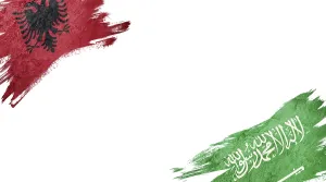 Flags of Albania and Saudi Arabia on white background