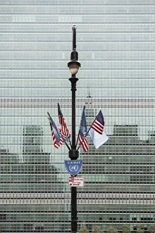 Flags in front of the UN building