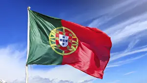 Flags, the national flag of Portugal flutters in the wind