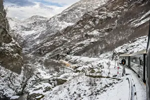Flambahn journey through the mountains of winter Norway