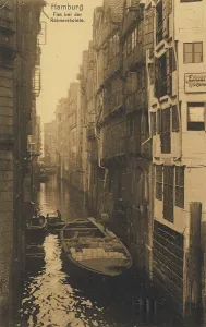 Fleet in Hamburg, Germany, postcard text