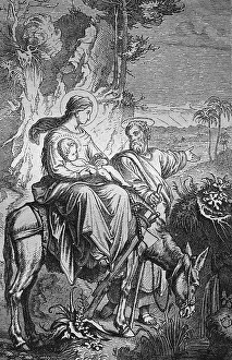 The flight to Egypt, historic steel engraving from 1860