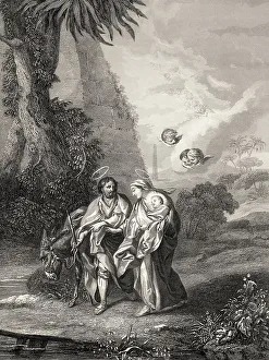 The flight to egypt, steel engraving