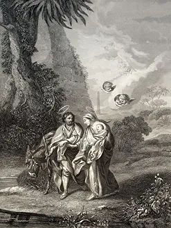 The flight to egypt, steel engraving