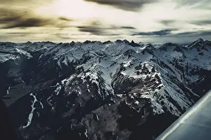 Flight over the late winter Lech Valley with a small aeroplane in Tyrol