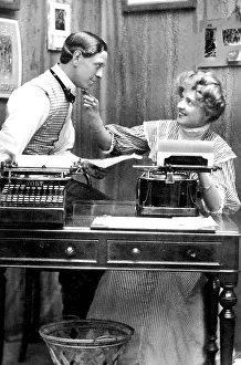 Flirt, secretary, man and woman are flirting in the office