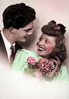 Flirt, woman smiles at a man, 1920s