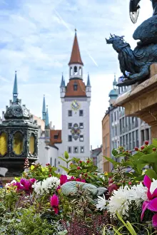Flower decoration and lantern at the foot of St Mary's Column