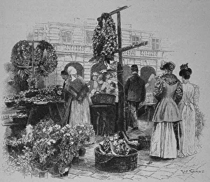 Flower sale, wreath sale, at the market at the court in Vienna