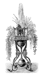 Flower table with an automatic fountain and an octagonal aquarium