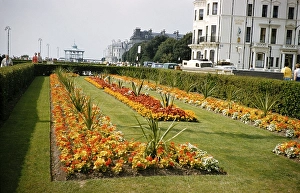 Flowerbeds and gardens, The Leas Promenade, Folkestone, Kent, England, UK, 1962 View to the west
