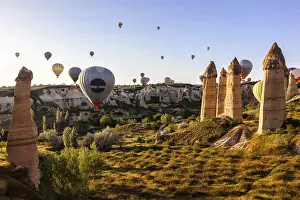 Framed Print : Flying balloons over unbelievable Love valley