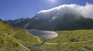 Fog over the mountain ridge at the upper Giglachsee