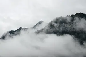 Foggy atmosphere in the foothills of the Alps
