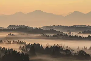 Foggy mood, morning light, mountain landscape