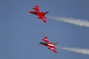 Folland Gnat two aircraft in RAF Royal air force colours flying