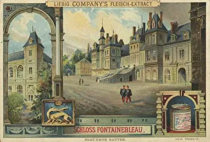 Fontainbleau Castle in France, digitally restored reproduction of a public domain collector's picture from c