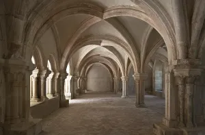 Fontenay former Cistercian monastery chapter house inside facing north