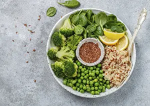 Food, Buddha bowl. Quinoa with broccoli