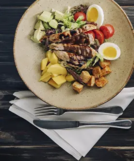 Food, Buddha bowl salad with grilled chicken breast slices