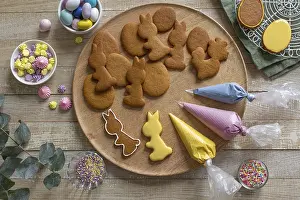 Food, Decorating Easter cookies with colored icing