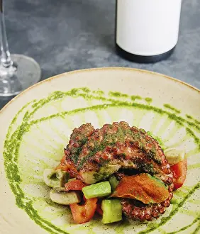 Food, Delicious octopus dish with roasted mushrooms