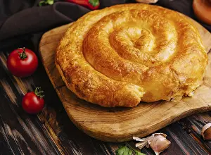 Food, Whole homemade baked traditional Greek cheese pie