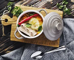 Food, Pickled cabbage soup with carrots and pork ribs